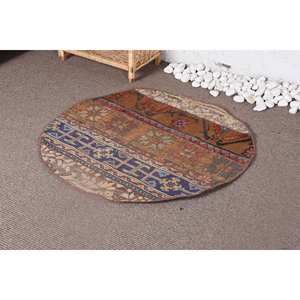 Tapis Patchwork en Laine Marron Chic Boho Fait Main 3ft X 3ft Large Surface Polyester Latex Support pour Entrée Couloir Rectangulaire Peluche - Product Image 3