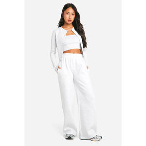 High quality women fashion tall acid wash bomber tracksuit vintage full zip hoodie and sweatpants outfit set <b>for</b> casual wear - Product Image 1