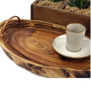 Деревянная плита, сервировочный поднос с медными ручками, персонализированный поднос для завтрака, дикая Олива, дерево, пень, оттоманка, деревянный декоративный поднос