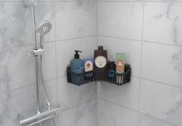 Organisateur de salle de bain moderne à double niveau, panier de douche d'angle, étagères murales sans perçage, noir, suspendu, ATA HOME ABS