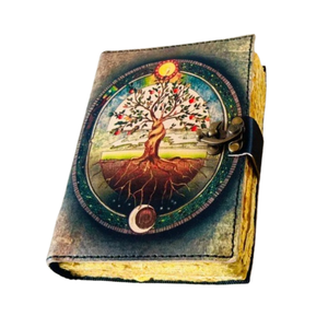 Carnet en cuir Arbre de Vie, carnet de croquis et livre de sorts fait main, papier à bords festonnés, 200 pages, Grimoire vintage - Product Image 1