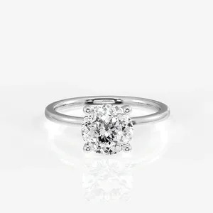 Bague de fiançailles solitaire en diamant de laboratoire taillé portugais, or 14 carats, style Provence - Product Image 4