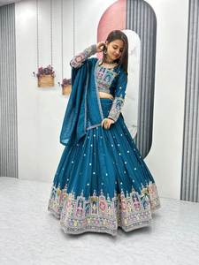 Lehenga choli ผ้า vichitra บริสุทธิ์ใหม่ชุดปาร์ตี้มีสไตล์สวมใส่กับเย็บปักถักร้อยและงานด้ายตามลำดับ - Product Image 4