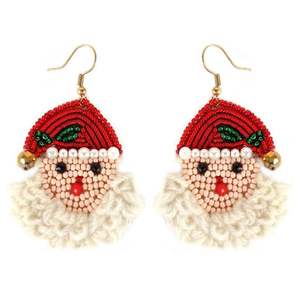 Couleurs personnalisées Père Noël perles de rocaille broderie à la mode en forme d'étoile boucles d'oreilles pour les fêtes chrétiennes bijoux de vacances - Product Image 1