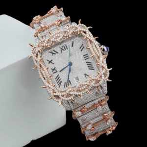 Personalizado elegante de lujo automático de oro rosa Moissanite diamante Hip Hop reloj totalmente tachonado banda de acero inoxidable - Product Image 4