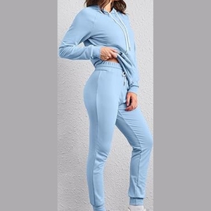 ชุดวอร์มพิมพ์ลายฤดูหนาวใหม่สำหรับผู้หญิง-วัสดุโพลีเอสเตอร์/ผ้าฝ้ายคุณภาพสูง มีฮู้ด 2 ชิ้น - Product Image 4