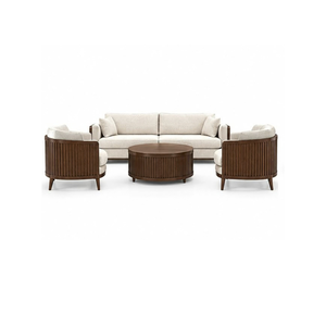 Juego de Sofás de Madera con Estructura Curva de Listones y Mesa de Centro Redonda para Muebles de Salón de Hotel o Resort Moderno - Product Image 1