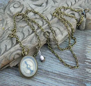 Nautical Vintage Look Solid Brass Engraved Compass Necklace Personalized Working Brass Compass