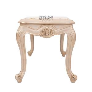 Table d'appoint rectangulaire néoclassique de luxe avec plateau en marbre blanc de qualité supérieure et cadre en bois beige doré orné pour la décoration de palais - Product Image 5