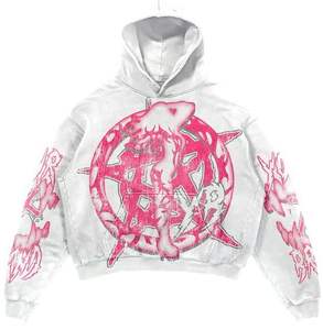 Custom Logo Embroidery <b>Oversize</b> Cropped Pullover Vintage Screen Printed DTG Distressed Flared <b>Sweatpants</b> and Hoodie Set Men - Product Image 3