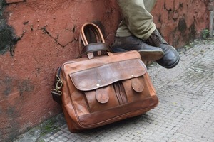 Large Vintage Style Genuine <b>Leather</b> <b>Briefcase</b> Handbag for Men Candy Pattern Office Laptop Bag Fashionable Travel Bag - Product Image 5