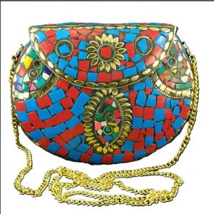 Wholesale Handmade Metal <b>Clutch</b> Women's Fashion <b>Bags</b> and Wallet Customized High Quality Customised Size & Shape Green & Blue - Product Image 3
