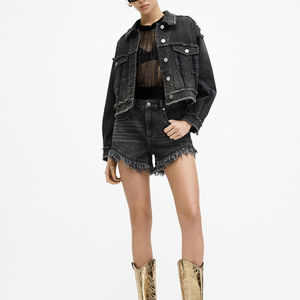 ชุดเสื้อแจ็กเก็ตและกระโปรงผ้ายีนส์สำหรับผู้หญิงเสื้อแจ็กเก็ตผ้าคอตตอนสำหรับฤดูใบไม้ร่วงงาน OEM ตามสั่ง - Product Image 4