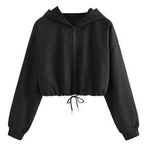 RomotionNew Design Logo personnalisé Crop Top à capuche pour femmes décontracté doux coton solide recadrée à capuche pour femmes - Product Image 2