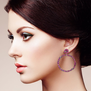 Pendientes de Plata de Ley 925 con Baño de Rodio, Corte Baguette, Redondos, con Diamantes Colgantes, para Mujer, Estilo Clásico - Product Image 2