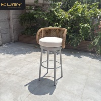 Meubles d'extérieur au design moderne, de haute qualité, pour hôtel, patio, bistrot, café, terrasse, tabouret haut avec coussin, chaise de bar en corde