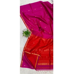 Sari Tradicional Maheshwari con Bordado de Diamantes Pequeños, de Algodón y Seda, Tejido a Mano, Elegante para Fiestas - Product Image 1