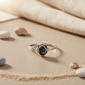 Elegant Women's 925 Sterling <b>Silver</b> <b>Amethyst</b> <b>Ring</b> Bezel Setting Hypoallergenic Tarnish Resistant Gemstone Jewelry Engagement - Product Image 2