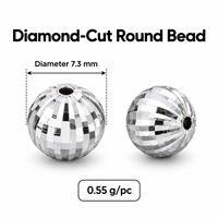 Perle ronde taillée en diamant de 7,3 mm en argent sterling 925, perle d'espacement SPC pour la fabrication de bijoux pour femmes