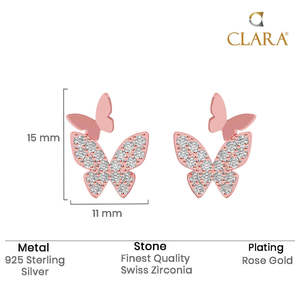 NOVAMART Fine Premium 925 Sterling <b>Silver</b> <b>Stud</b> <b>Earrings</b> for Women Girls Rose Gold Butterfly Heart Flower Shapes Diamond Encruste - Product Image 5