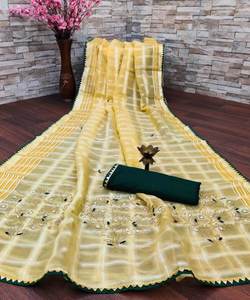 Sari Banarasi Étnico de Diseñador, para Fiestas, de Rayón, Seda, Algodón y Lino, Bordado, para Bodas, Belleza Atemporal y Atractiva - Product Image 5