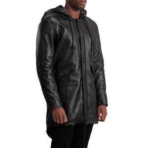 Veste en cuir de vachette enduite de luxe pour homme, col montant personnalisé, à capuche, respirante, coupe-vent, décontractée, mode automne 2026 - Product Image 1