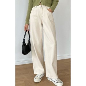 Jean en denim crème à jambe large pour femme, taille haute, écologique, durable, style urbain moderne, taille 26-40 - Product Image 1