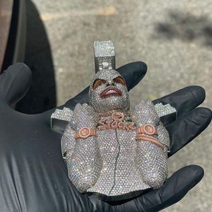 Pendentif en moissanite 925 Sterling de haute qualité personnalisé, serti de diamants, argent, hip hop, coupe émeraude, plaqué platine, unisexe - Product Image 1