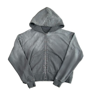 Conjunto de chándal personalizado de alta calidad con pantalón de chándal con efecto de sudor, lavado ácido, pedrería y cremallera, modelo 2026 - Product Image 2