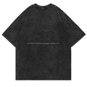 Heavyweight <b>Cropped</b> <b>Fitted</b> 100% Cotton Tshirt Custom Graphic Tee DTG Acid Washed Boxy Raw Hem <b>Cropped</b> <b>T</b>-<b>shirts</b> Men <b>Fitted</b> - Product Image 3