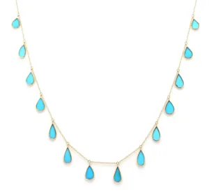 Collier à breloques en forme de goutte de Turquoise, fait à la main, en or jaune massif 18K, chaîne à maillons, collier délicat, bijoux fins pour femmes - Product Image 1