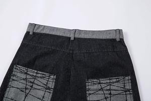 Pantalones Anchos de Diseño Patchwork Gris de Alta Calidad, Pantalones Casuales de Moda Urbana, Jeans Negros de Mezclilla para Hombre - Product Image 6