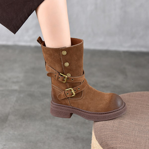 Botas de nieve de invierno para mujer, botas cálidas con forro de piel antideslizantes para clima frío, botas de moto vintage para mujer, botas con tacón para mujer - Product Image 3