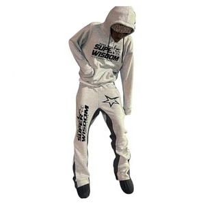 Pantalon de survêtement en molleton épais surdimensionné à jambes larges en coton pour homme avec impression personnalisée en relief - Product Image 1