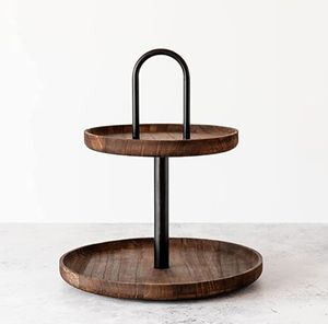 ถาดไม้อาคาเซียแบบเท้าสูงทำจากไม้อะคาเซียแท่นวางเค้กสำหรับเสิร์ฟเค้กและผลไม้ - Product Image 5