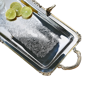 Ensemble de plateaux de service élégants et luxueux en acier inoxydable plaqué or, plateau à fruits en métal arabe, vaisselle, rangement de qualité supérieure pour la maison - Product Image 4