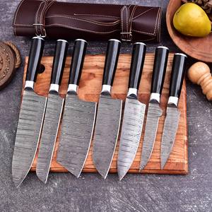 Juego de cuchillos de Damasco al por mayor de alta calidad con bajo MOQ, juego de 7 piezas con remaches exquisitos y funda de cuero para cocina, en venta. - Product Image 2