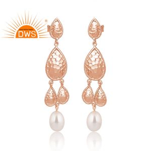 ร้อนขายเงินสเตอร์ลิงกุหลาบชุบทองธรรมชาติน้ำจืดมุกห้อยต่างหูผู้ผลิตเครื่องประดับที่กำหนดเอง - Product Image 2