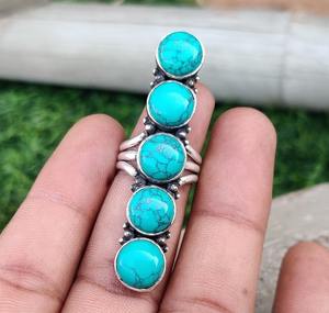 Anillo de piedras preciosas turquesa para mujer, Plata de Ley 925, estilo bohemio, joyería de boda hecha a mano, regalo de tendencia para mamá - Product Image 4