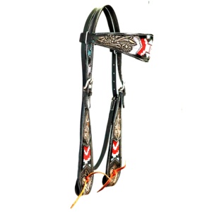 Headstall Collar de pecho y riendas Tallado completo y mazorca y alrededor de tachuelas de níquel Western Leather Headstall y riendas de cuello de pecho - Product Image 4
