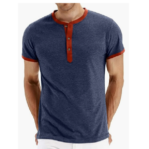 แฟชั่นลำลองเสื้อยืดผู้ชายเสื้อยืดเฮนลี่ย์แขนสั้นพร้อมช่องด้านหน้าของ100% ผ้าคอตตอนออร์แกนิคผ้าเจอร์ซีย์ผ้าบังคลาเทศ - Product Image 1