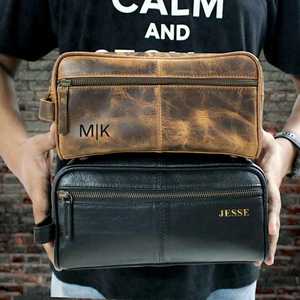 Neceser de cuero personalizado de alta calidad para hombres y mujeres, Neceser de maquillaje grande de piel de vaca de viaje, neceser de cuero para cosméticos, - Product Image 2