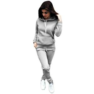 ชุดวอร์มลำลองสำหรับผู้หญิงชุดออกกำลังกายกลางแจ้งมีฮู้ด2ชิ้นสำหรับฤดูใบไม้ร่วงฤดูหนาว - Product Image 1