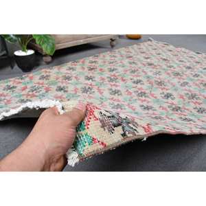 Alfombra turca Vintage de 4 pies, 6 pulgadas x 7 pies, 9 pulgadas, lana verde blanca, tejido plano, patrón de retazos, alfombra de sala de estar, látex para decoraciones - Product Image 3