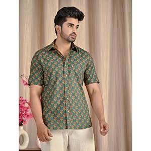 Chemise décontractée en coton 100% à imprimé floral vert avec col boutonné, tissu popeline respirant, taille XL - Fournisseur ODM - Product Image 4