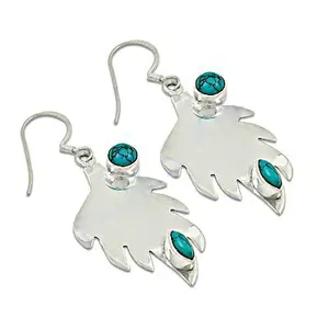 925 Silver Leaf <b>Turquoise</b> Drop and <b>Hoop</b> <b>Earrings</b> for Women Gold Plated Dainty Jewelry Cute Style for Weddings Parties Gift - Product Image 1
