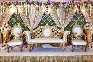 Ensemble de canapé élégant en bois sculpté scène de mariage moderne pour mariée et marié indien confortable canapé de mariée musulman nikah prix d'usine - Product Image 5