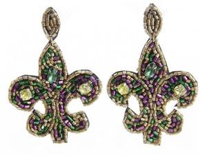 Mardi Gras fleur de lis, pendientes bordados con cuentas de semillas de lentejuelas de India, pendientes hechos a mano para mujeres y niñas - Product Image 6