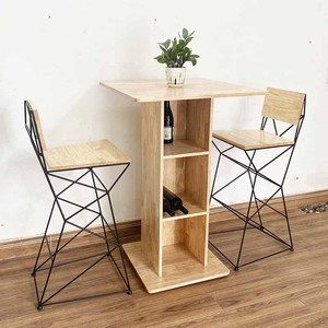 Contemporary Bar Furniture Set with Cabinet and 2 Wooden Bar Stools with Iron <b>Frames</b> for Home Bar and Restaurant Use - Product Image 3
