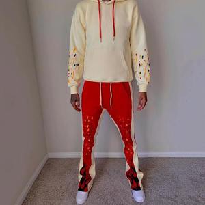 Vêtements de sport à logo personnalisé ensemble de survêtement évasé grande taille avec capuche zippée équipement de jogging évasé brodé à quantité minimale de commande basse - Product Image 6